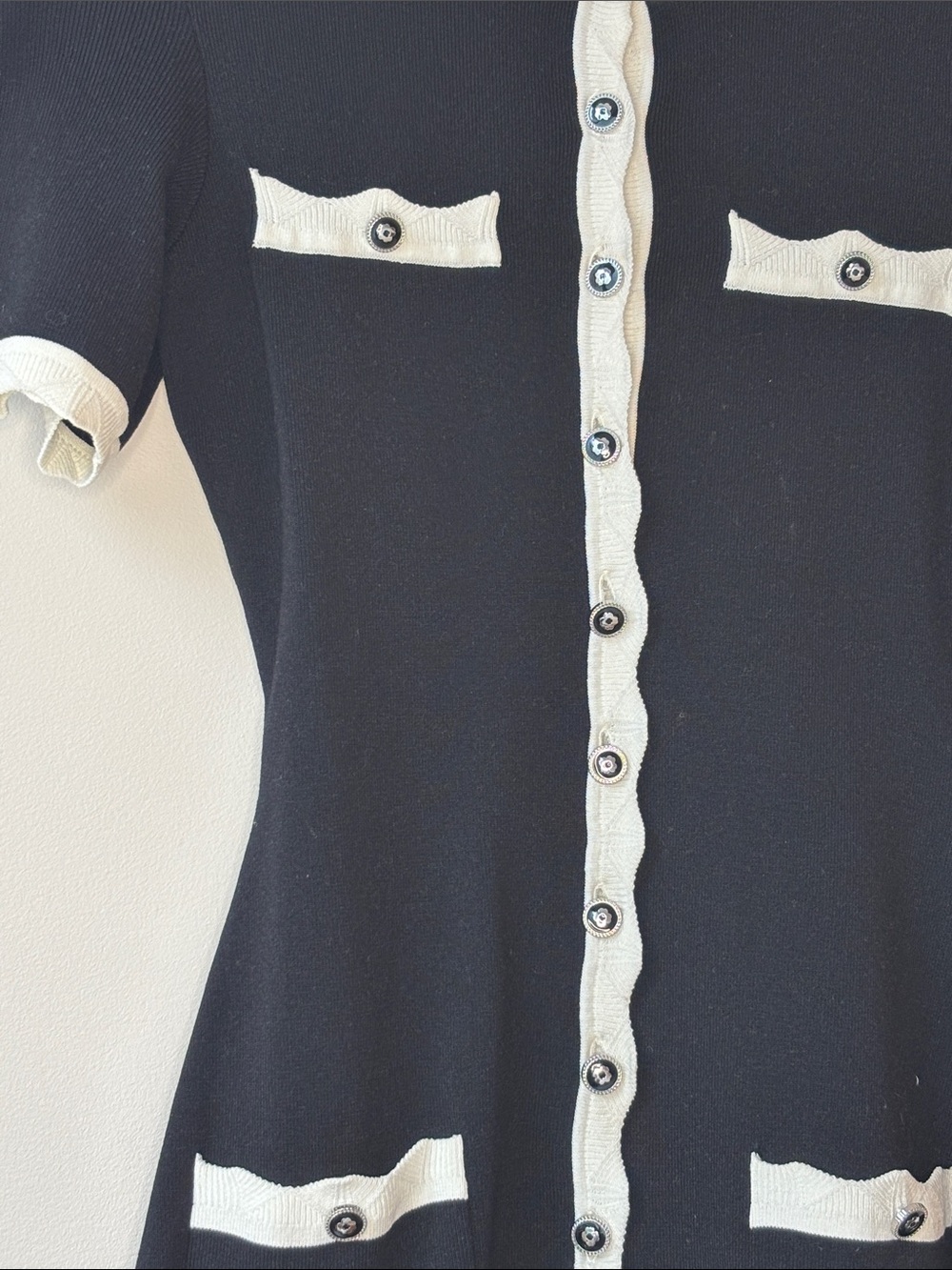 Maje Black Mini Dress with White Contrast Trim - Picture 4 of 9